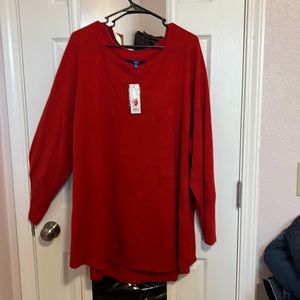 Red sweater with sparkle red thread.  Apt 9 size 4x never worn tags still on.